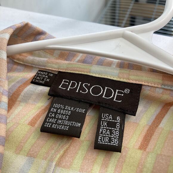 Vintage EPISODE 100% Silk Pink Yellow Orange Blouse Size 6 Career‎ Y2K 90’s Work - Picture 5 of 10